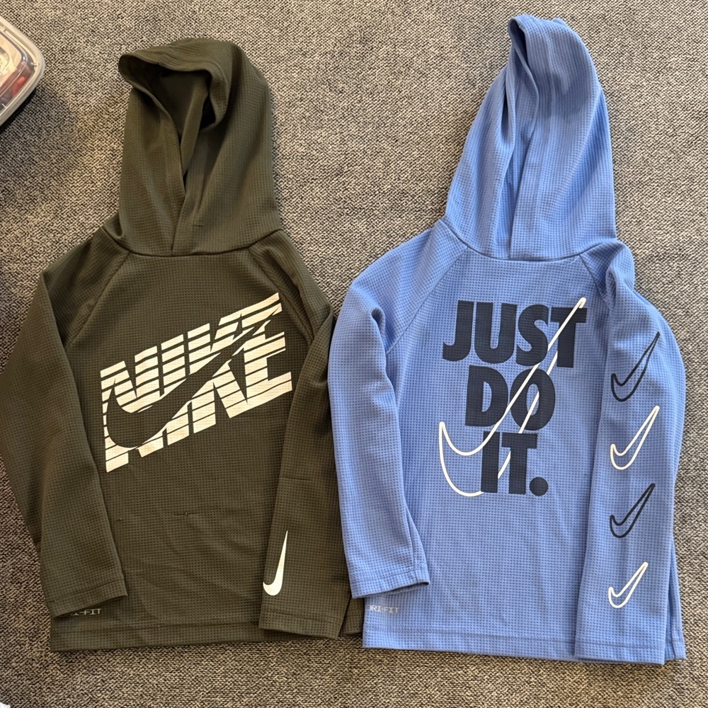 Boys Nike Kids' Olive and Light Blue Hoodies Dri Fit